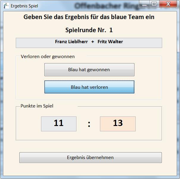 Spielergebnisse  eintragen