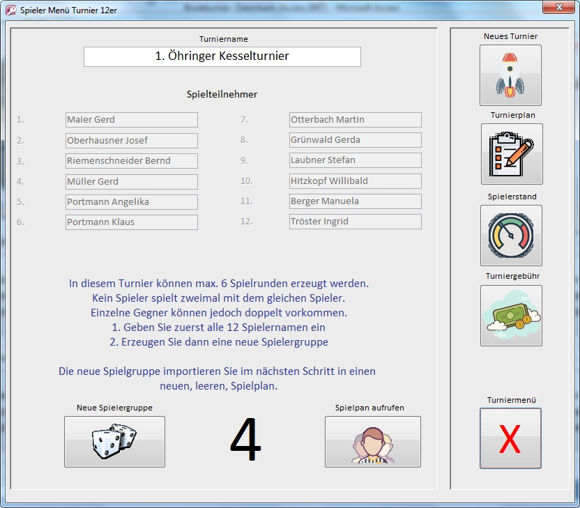 Bouleturnier Spielerliste Turniersoftware